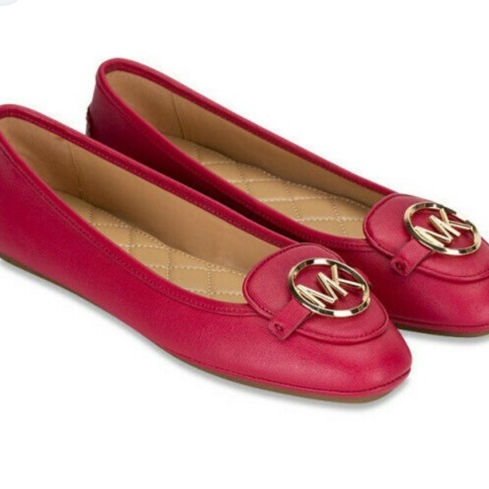 Michael Kors Bold Statement Berry Leather Logo Ballet Flats with Gold Accent